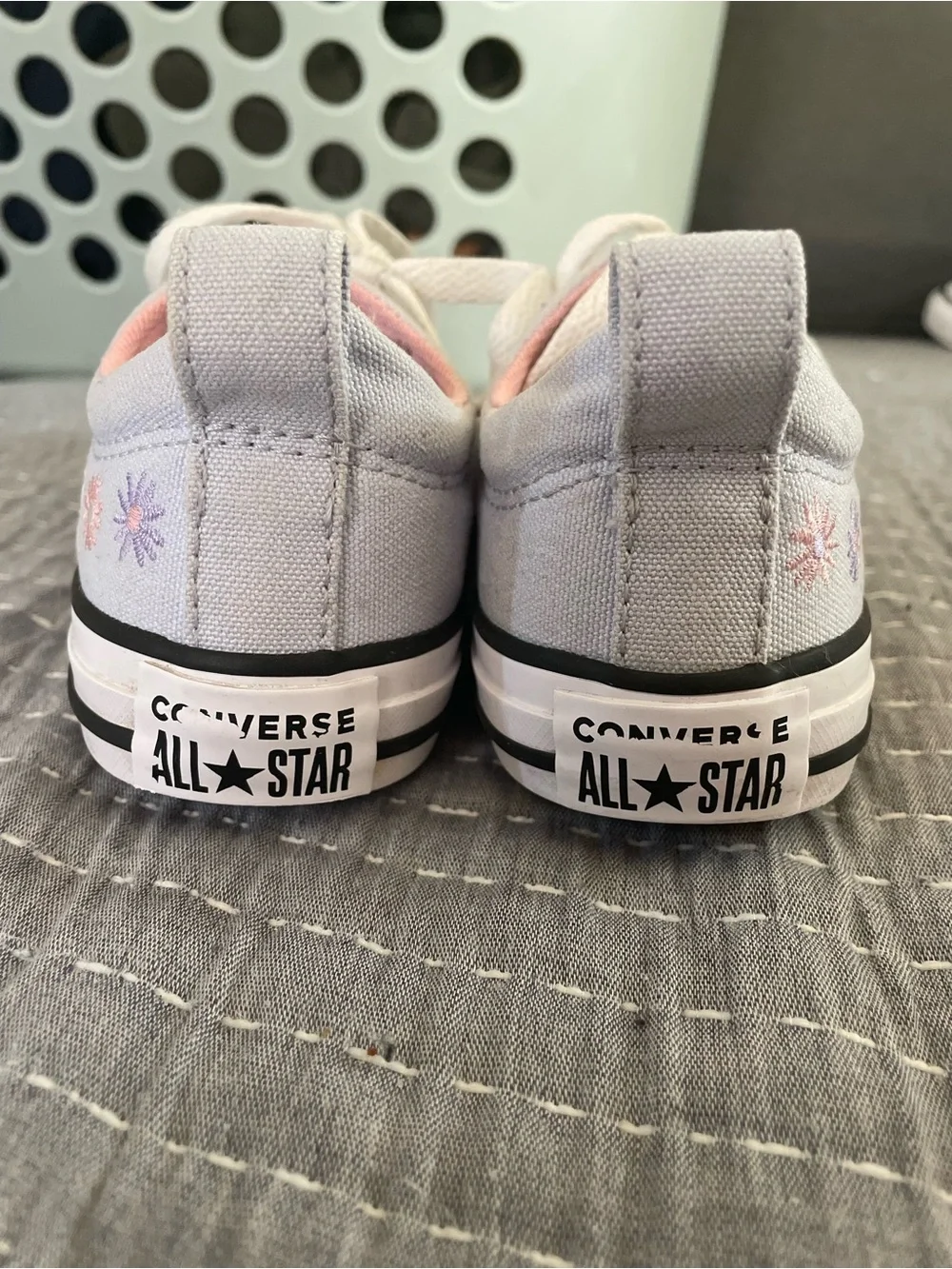 Kids Canvas Lace-Up Sneakers in Light Gray and Pink
